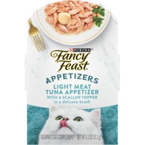 imagePurina Fancy Feast Appetizers Lickable Grain Free Wet Cat Food Topper Light Meat Tuna Appetizer with Scallop  Pack of 10 11 oz Trays