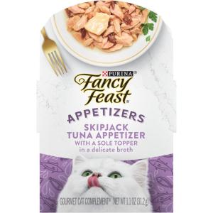 imagePurina Fancy Feast Appetizers Lickable Grain Free Wet Cat Food Topper Skipjack Tuna Appetizer with Sole  Pack of 10 11 oz Trays