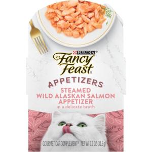 imagePurina Fancy Feast Appetizers Lickable Grain Free Wet Cat Food Topper Wild Alaskan Salmon Appetizer  Pack of 10 11 oz Trays