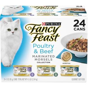 imagePurina Fancy Feast Chicken and Beef Classic Pate Collection Grain Free Wet Cat Food Variety Pack  Pack of 24 3 Oz PullTop CansMarinated Morsels