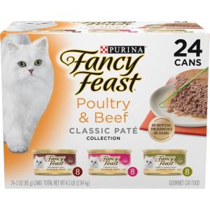 imagePurina Fancy Feast Chicken and Beef Classic Pate Collection Grain Free Wet Cat Food Variety Pack  Pack of 24 3 Oz PullTop CansPoultry  Beef