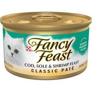 imagePurina Fancy Feast Cod Sole and Shrimp Feast Classic Grain Free Wet Cat Food Pate  Pack of 24 3 oz Cans