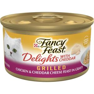 imagePurina Fancy Feast Delights With Cheddar Grilled Chicken and Cheddar Cheese Feast in Wet Cat Food Gravy Cat Food  Pack of 24 3 oz Cans