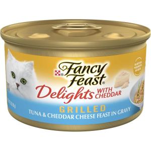 imagePurina Fancy Feast Delights With Cheddar Grilled Tuna and Cheddar Cheese Feast in Wet Cat Food Gravy Cat Food  Pack of 24 3 oz Cans
