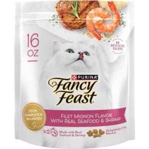 imagePurina Fancy Feast Dry Cat Food Filet Mignon Flavor with Seafood and Shrimp  Pack of 4 16 oz Bags