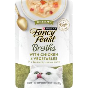 imagePurina Fancy Feast Lickable Wet Cat Food Broth Topper Creamy With Chicken and Vegetables  Pack of 16 14 oz Pouches