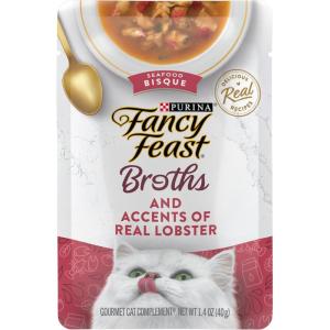 imagePurina Fancy Feast Lickable Wet Cat Food Broth Topper Seafood Bisque and Accents of Real Lobster  Pack of 16 14 oz Pouches