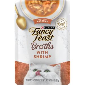 imagePurina Fancy Feast Lickable Wet Cat Food Broth Topper Seafood Bisque with Shrimp  Pack of 16 14 oz Pouches
