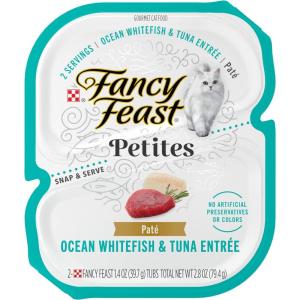 imagePurina Fancy Feast Petites Ocean Whitefish and Tuna Entre Gourmet Wet Cat Food Pate  Pack of 12 28 oz Tubs