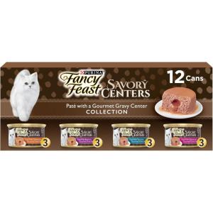imagePurina Fancy Feast Savory Centers Wet Cat Food Pate Variety Pack With Chicken Salmon Beef and Tuna Pate with Gravy Center  Pack of 24 3 oz Cans