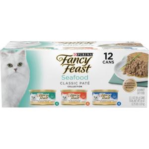 imagePurina Fancy Feast Seafood Classic Pate Collection Grain Free Wet Cat Food Variety Pack  Pack of 24 3 oz Cans2 Count Pack of 12