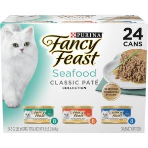 imagePurina Fancy Feast Seafood Classic Pate Collection Grain Free Wet Cat Food Variety Pack  Pack of 24 3 oz Cans3 Ounce Pack of 24