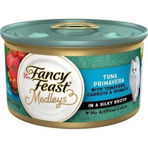 imagePurina Fancy Feast Wet Cat Food Medleys Tuna Primavera With Tomatoes Carrots and Spinach in a Silky Broth  Pack of 24 3 oz CansTuna Primavera