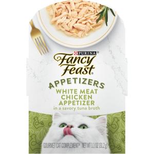 imagePurina Fancy Feast Appetizers Grain Free Wet Cat Food Complement White Meat Chicken Appetizer in a Savory Tuna Broth Cat Food Topper  Pack of 10 11 oz Trays
