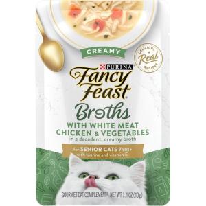 imagePurina Fancy Feast Lickable Senior Wet Cat Food Broth Topper Classic with Skipjack Tuna and Vegetables  Pack of 16 14 Oz PouchesSenior Chicken  Vegetables