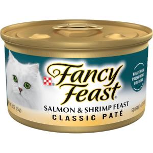 imagePurina Fancy Feast Salmon and Shrimp Feast Classic Grain Free Wet Cat Food Pate  Pack of 24 3 oz Cans