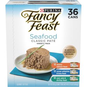 imagePurina Fancy Feast Seafood Classic Pate Collection Grain Free Wet Cat Food Variety Pack  Pack of 36 3 oz Cans